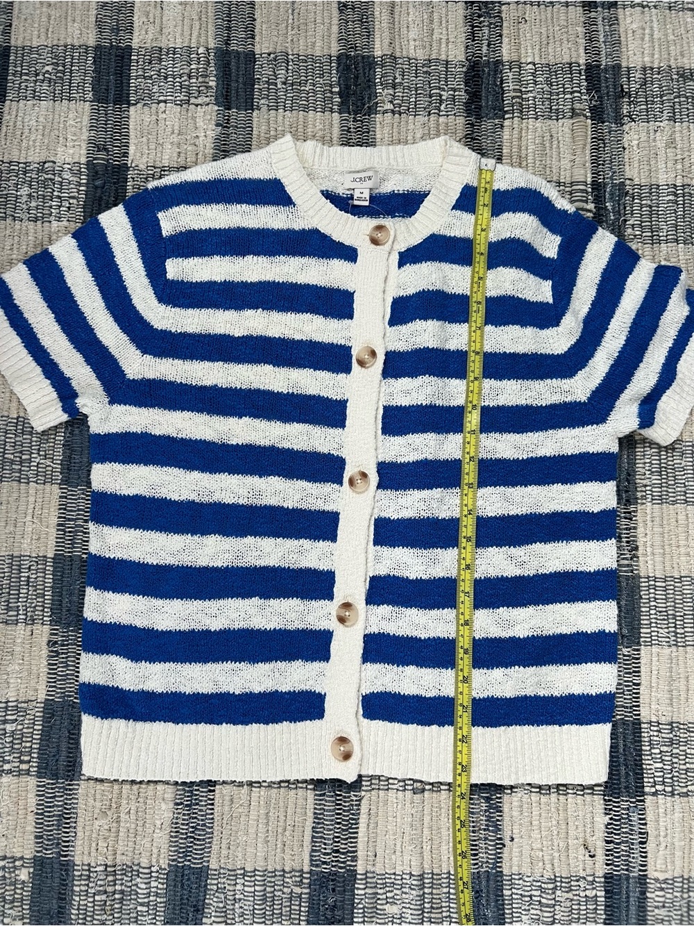 J. Crew Blue and White Striped Button-Front Short Sleeve Cardigan - Picture 9 of 10